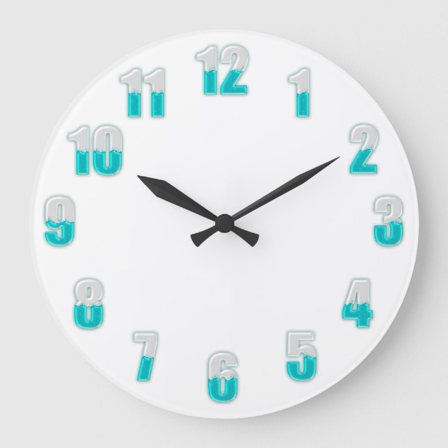 Funny cool große halbe Zahlen aquamarin Wanduhr (Vorderseite)