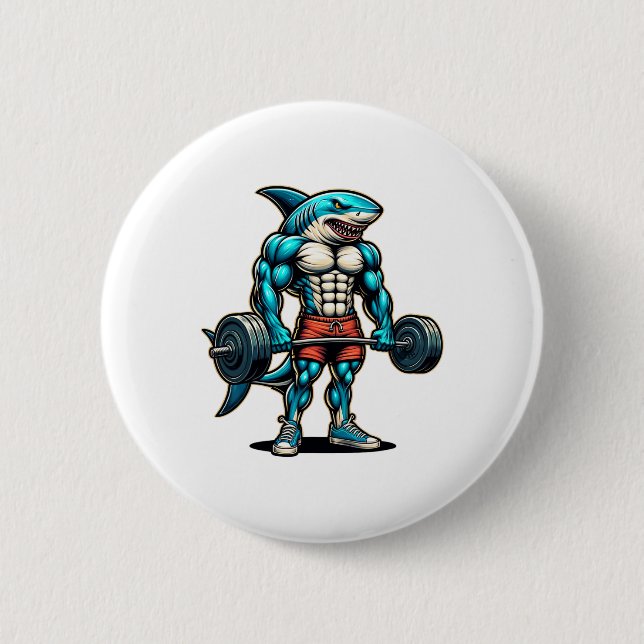 Funny Cool Shark Weightlifting Bodybuilder Muscle  Button (Vorderseite)