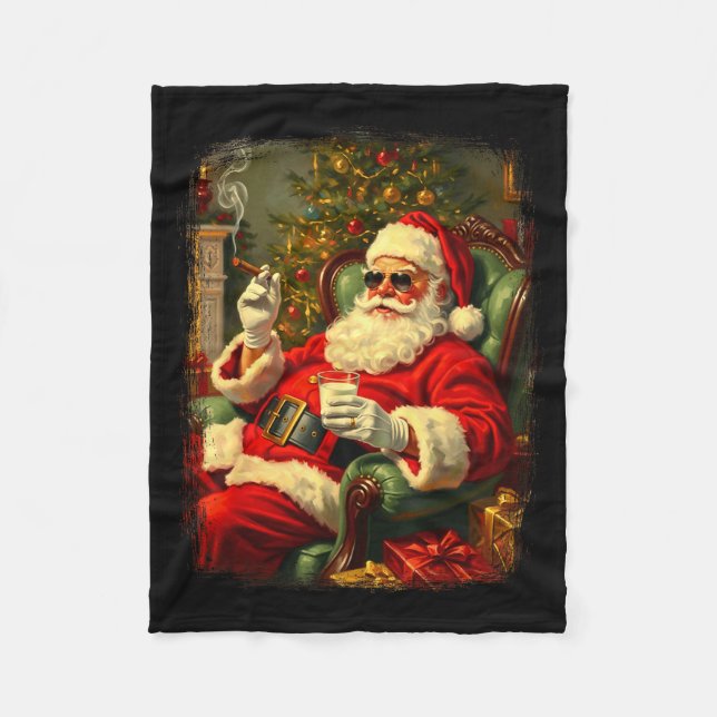 Funny Cool Sungles Cigar And Milk Santa Christmas  Fleecedecke (Vorderseite)