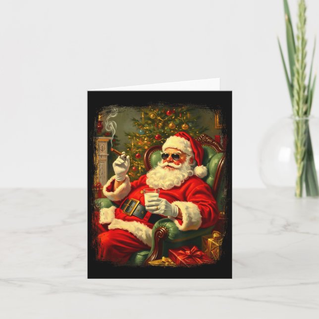 Funny Cool Sungles Cigar And Milk Santa Christmas  Karte (Vorderseite)