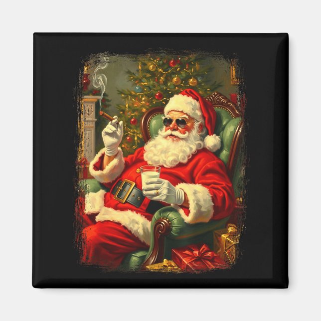 Funny Cool Sungles Cigar And Milk Santa Christmas  Magnet (Vorne)