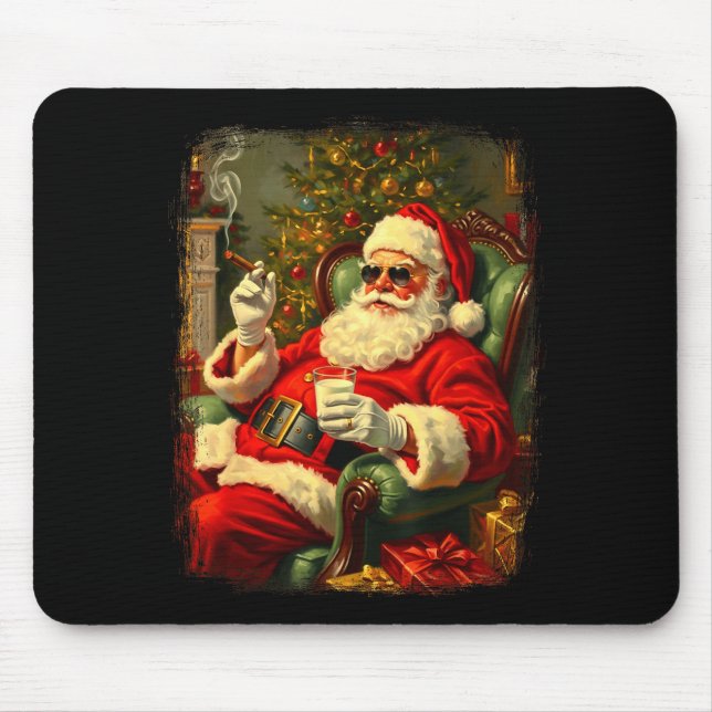 Funny Cool Sungles Cigar And Milk Santa Christmas  Mousepad (Vorne)