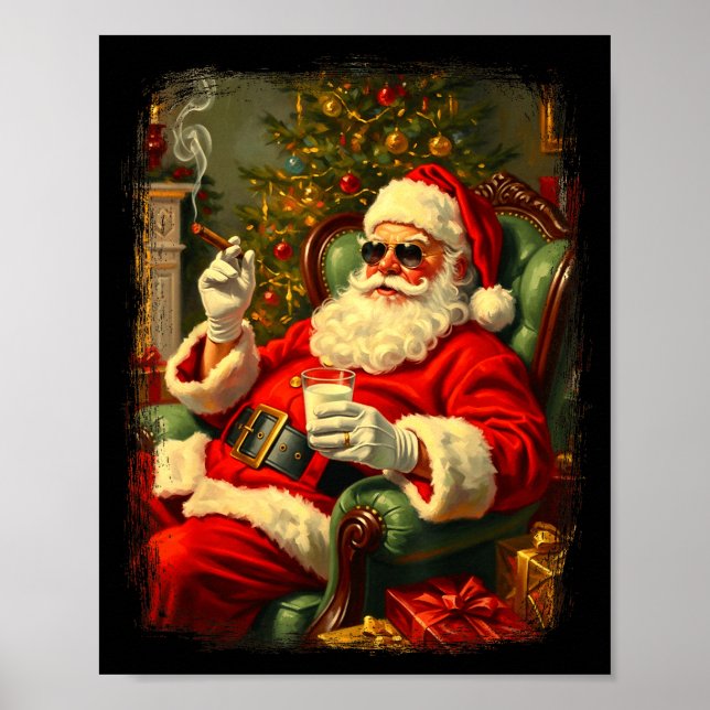 Funny Cool Sungles Cigar And Milk Santa Christmas  Poster (Vorne)