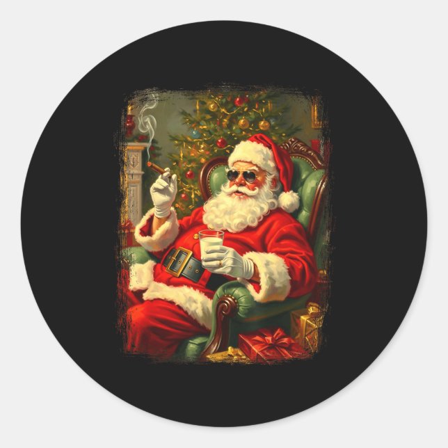 Funny Cool Sungles Cigar And Milk Santa Christmas  Runder Aufkleber (Vorderseite)
