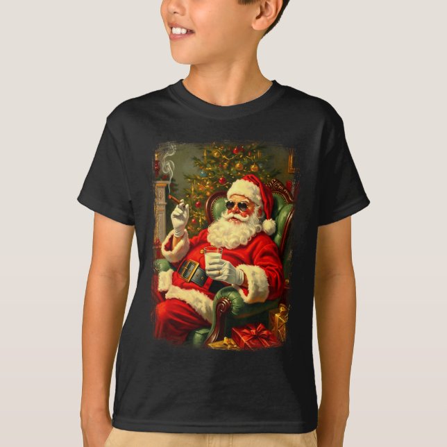 Funny Cool Sungles Cigar And Milk Santa Christmas  T-Shirt (Vorderseite)