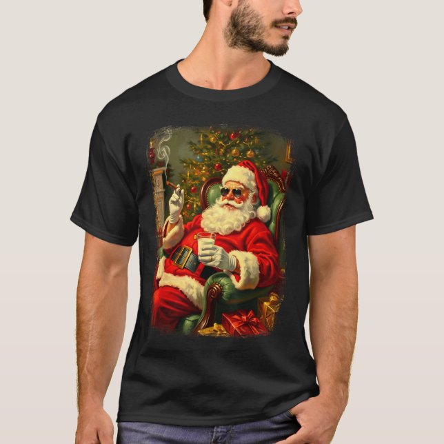 Funny Cool Sungles Cigar And Milk Santa Christmas  T-Shirt (Vorderseite)