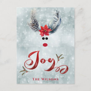 Funny cool whimsy poinsettia Rentiere Feiertagspostkarte