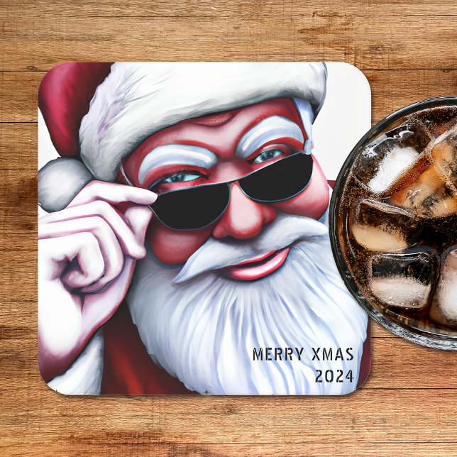 Funny Cooler Weihnachtsmann in Sonnenbrille Weihna Rechteckiger Pappuntersetzer (Funny Cool Santa Claus in Sunglasses Christmas)