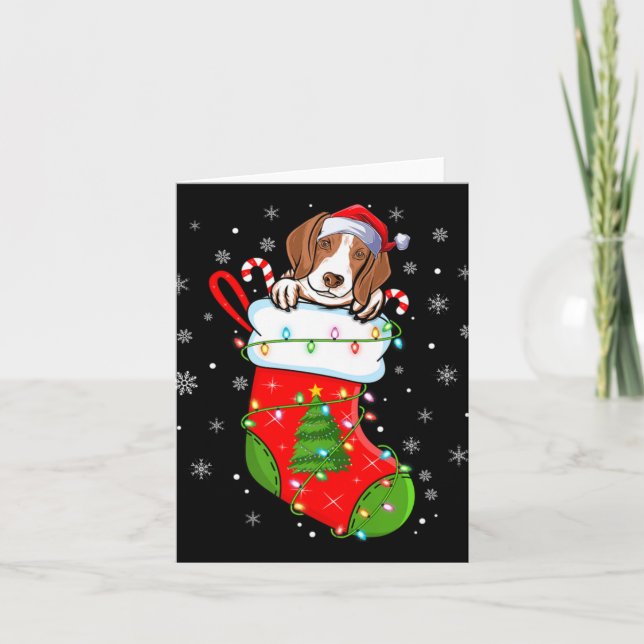Funny Coonhound Dog In Christmas Socks Lights Xmas Karte (Vorderseite)
