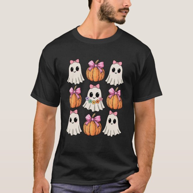 Funny Coquette Bow Pumpkin Halloween Ghost Spooky T-Shirt (Vorderseite)