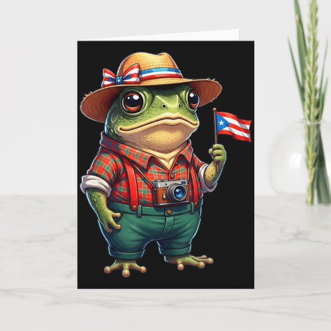 Funny Coqui Frog Puerto Rico Flag Taino Boricua Hi Karte (Vorderseite)