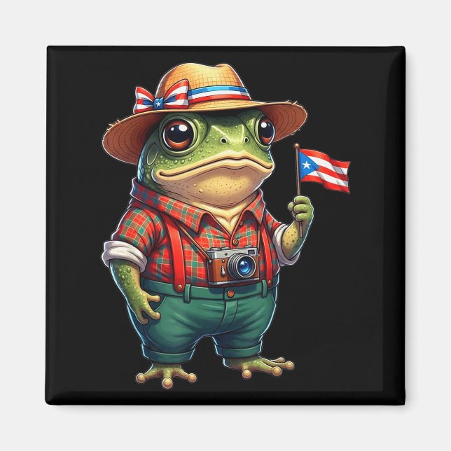 Funny Coqui Frog Puerto Rico Flag Taino Boricua Hi Magnet (Vorne)