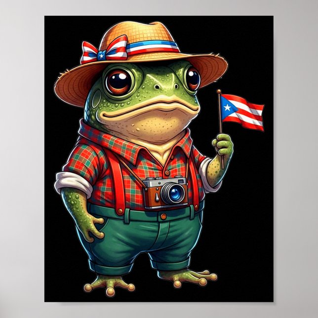 Funny Coqui Frog Puerto Rico Flag Taino Boricua Hi Poster (Vorne)