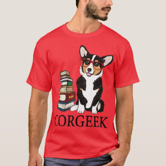 Funny Corgeek Corgi Dog liebt Buchlesen Geek C T-Shirt