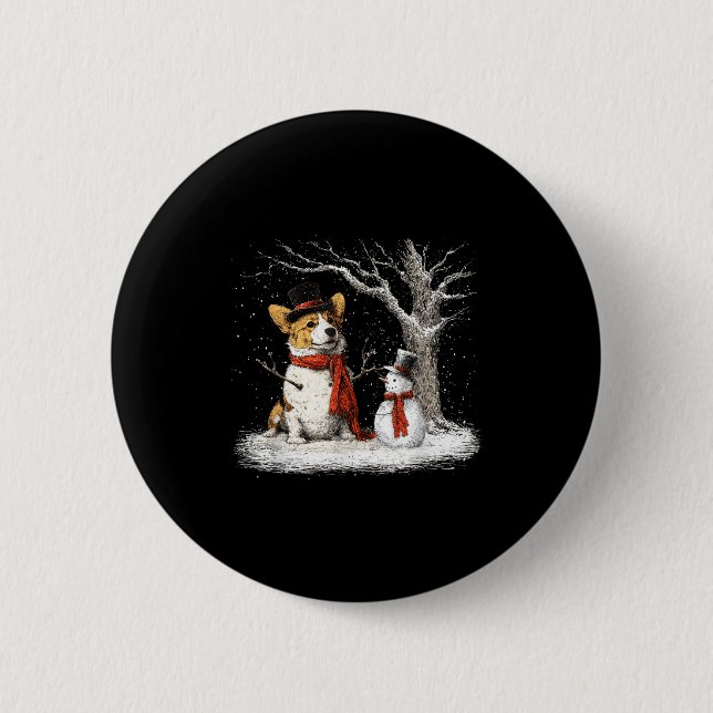 Funny Corgi Dog In The Snow Tree Christmas Winter  Button (Vorderseite)