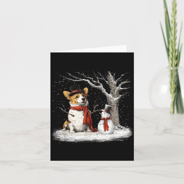 Funny Corgi Dog In The Snow Tree Christmas Winter  Karte (Vorderseite)