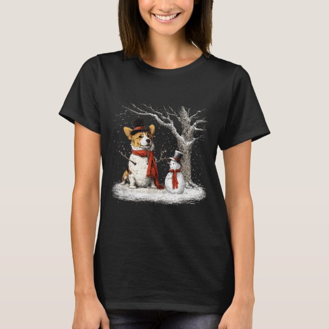 Funny Corgi Dog In The Snow Tree Christmas Winter  T-Shirt (Vorderseite)