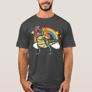 Funny Corgi Dog Riding Saurus Dinosaur & Rainbow B T-Shirt
