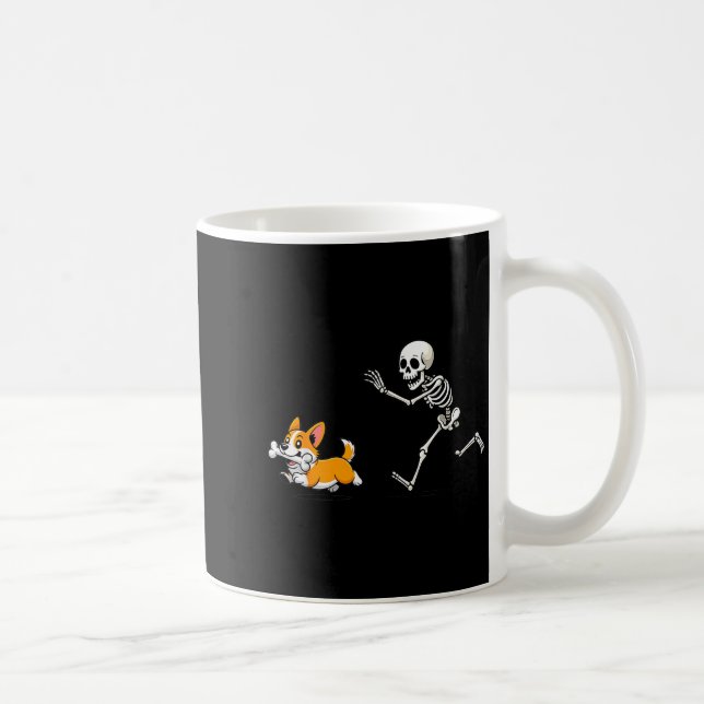 Funny Corgi Dog Steals Skeleton Bone Halloween  Kaffeetasse (Rechts)