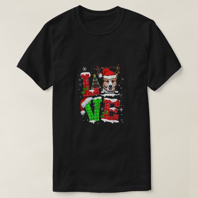 Funny Corgi Dog Tree Weihnachtslicht Weihnachten W T-Shirt (Design vorne)