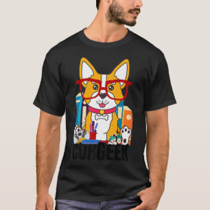 Funny Corgi Geek Corgeek Buchliebhaber Nerd Dog Li T-Shirt