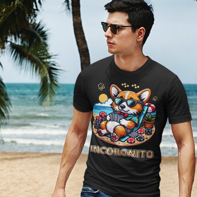 Funny Corgi Hund Incorgnito Poker T-Shirt (Von Creator hochgeladen)