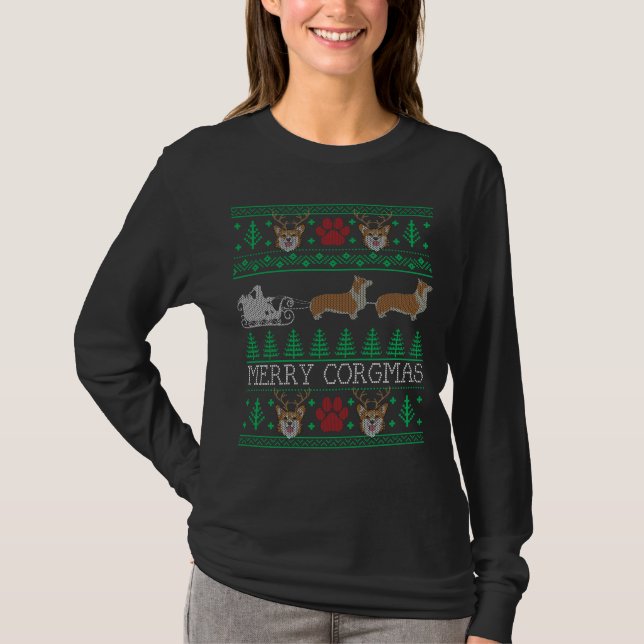 Funny Corgi Hund Lover Corgi Ugly Weihnachtsschwit T-Shirt (Vorderseite)