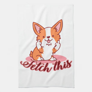 Funny Corgi Hund Middle Finger holt das Geschirrtuch