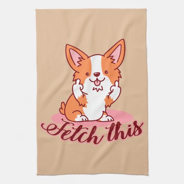 Funny Corgi Hund Middle Finger holt das Geschirrtuch (Vertikal)