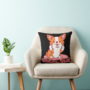 Funny Corgi Hund Middle Finger holt das Kissen