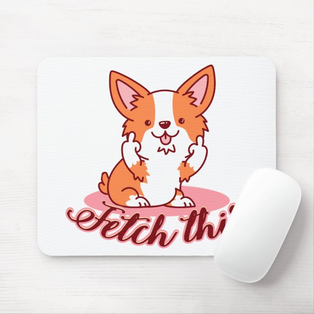 Funny Corgi Hund Middle Finger holt das Mousepad (Mit Mouse)