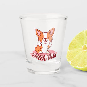 Funny Corgi Hund Middle Finger holt das Schnapsglas