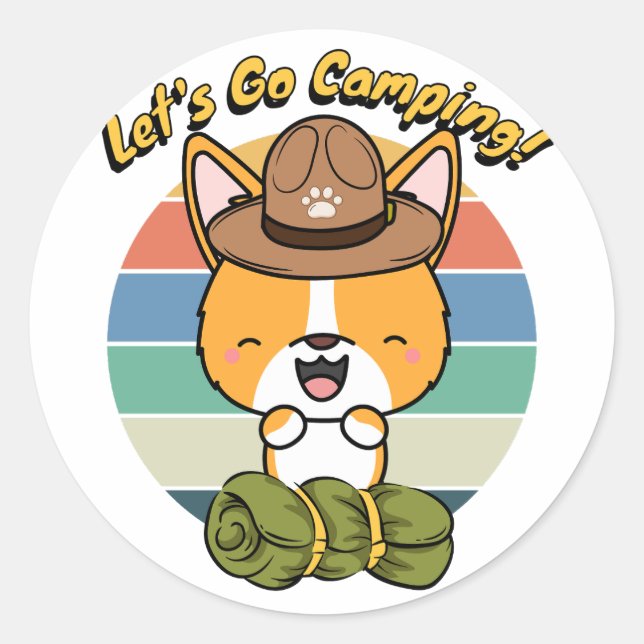 Funny Corgi Hund will Camping zu gehen Runder Aufkleber (Vorderseite)
