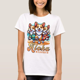 Funny Corgi Hunde Aloha Strände Sommerurlaub T-Shirt