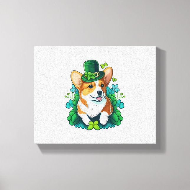 Funny Corgi Lover Kleeblatt Happy St Patricks Day Leinwanddruck (Vorderseite)