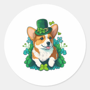 Funny Corgi Lover Kleeblatt Happy St Patricks Day Runder Aufkleber
