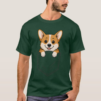 Funny Corgi Peeking in Pocket Animal Dog Lover Pet T-Shirt