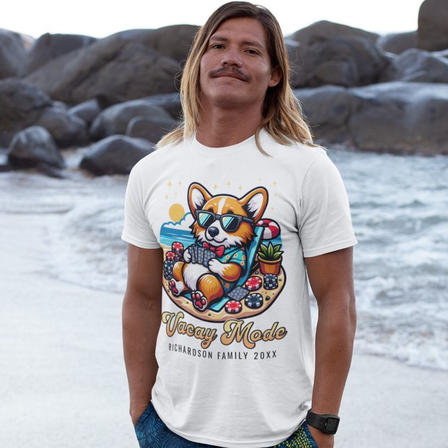 Funny Corgi Personalisiert Beach Familienurlaub T-Shirt (Von Creator hochgeladen)