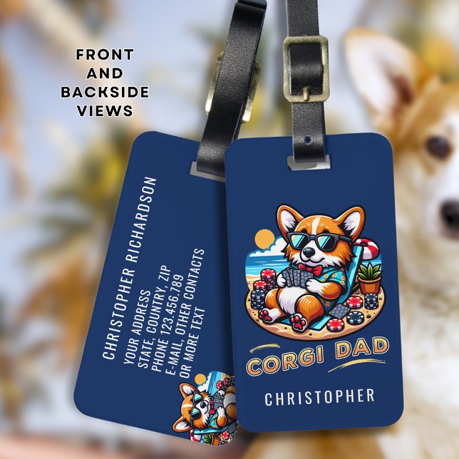 Funny Corgi Poker Player Dog Vater Individuelle Re Gepäckanhänger (Von Creator hochgeladen)