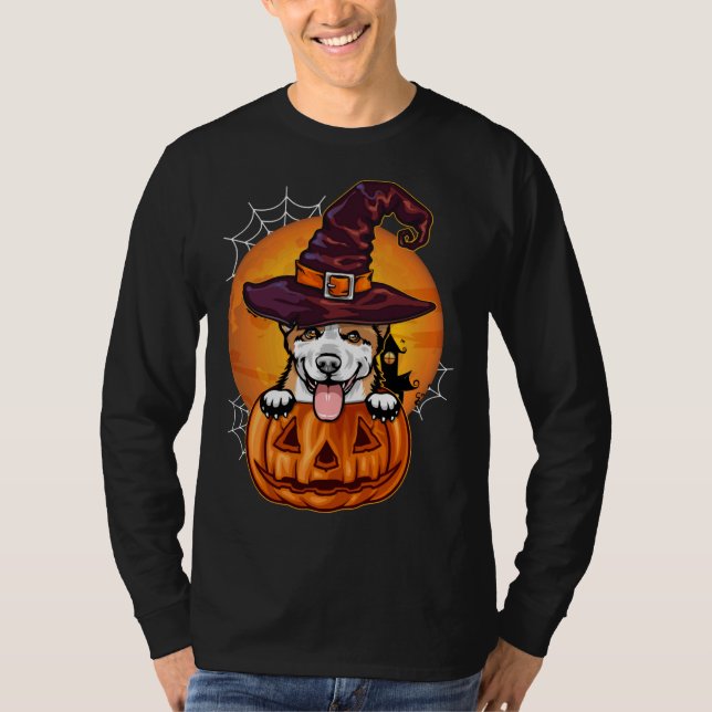 Funny Corgi Pumpkin Halloween T-Shirt (Vorderseite)
