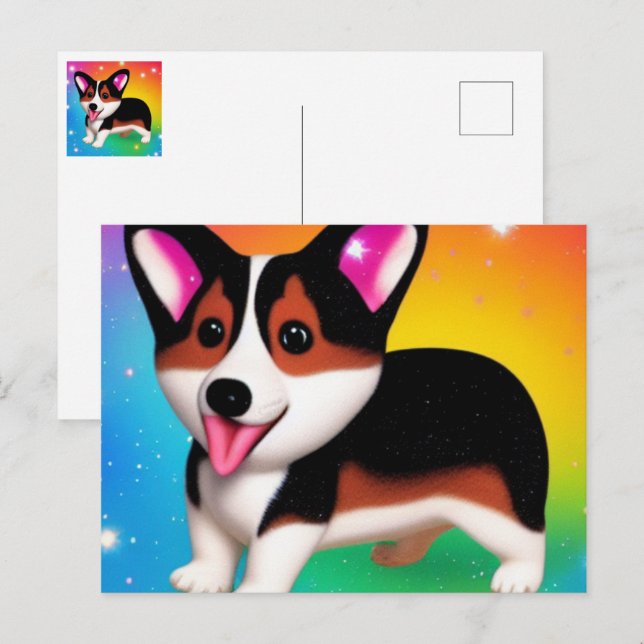 Funny Corgi Puppy Dog   Postkarte (Vorne/Hinten)