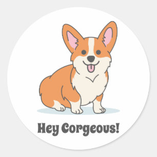 Funny Corgi Puppy - Hey Corgeous Runder Aufkleber
