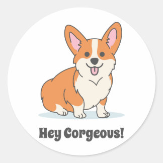 Funny Corgi Puppy - Hey Corgeous Runder Aufkleber
