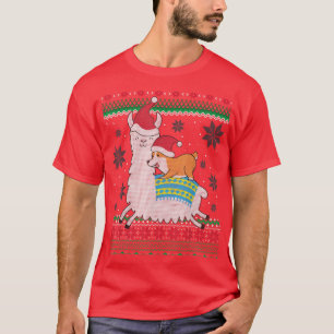 Funny Corgi Riding Llama Christmas Ohrts Corgi Ugl T-Shirt