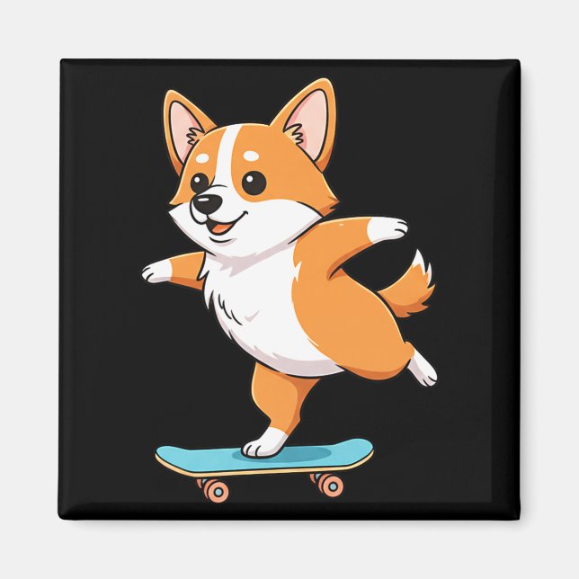 Funny Corgi Skater Skateboard Ballerina Mom Dad Ki Magnet (Vorne)