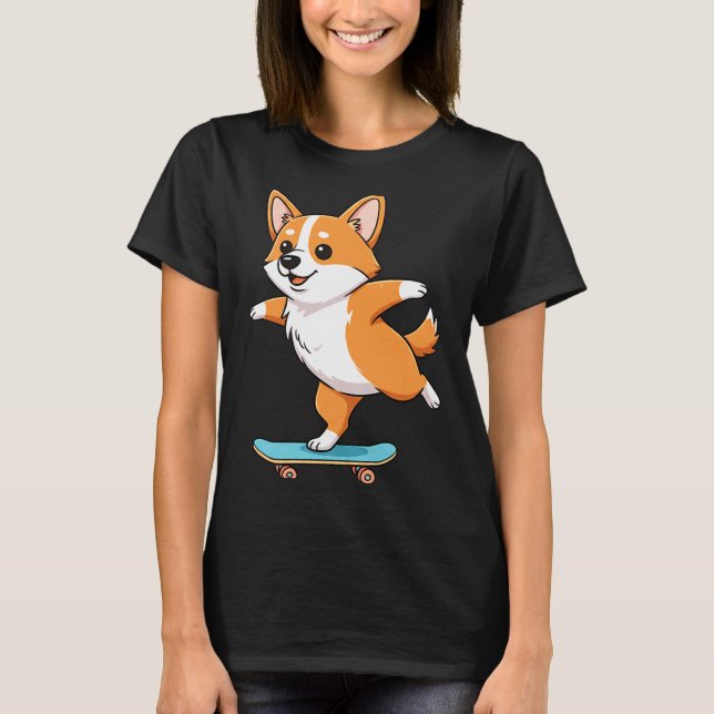 Funny Corgi Skater Skateboard Ballerina Mom Dad Ki T-Shirt (Vorderseite)