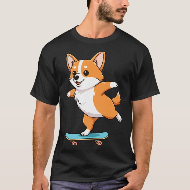 Funny Corgi Skater Skateboard Ballerina Mom Dad Ki T-Shirt (Vorderseite)