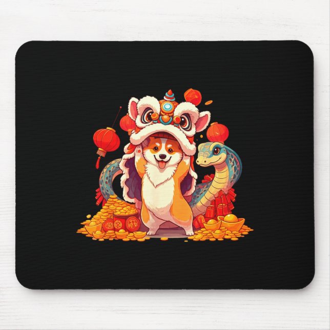 Funny Corgi Snake Chinese New Year 2025 Womens Men Mousepad (Vorne)