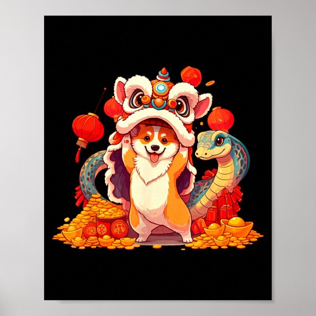 Funny Corgi Snake Chinese New Year 2025 Womens Men Poster (Vorne)
