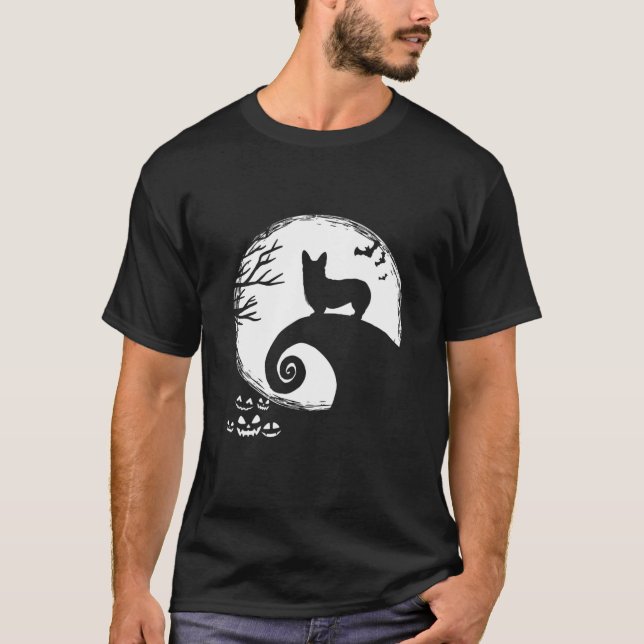Funny Corgi und Mond Halloween-Kostüm T-Shirt (Vorderseite)